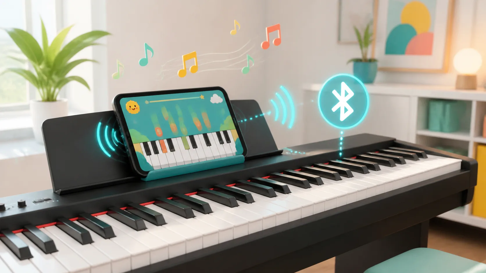 Digital piano connected to the app with Bluetooth MIDI