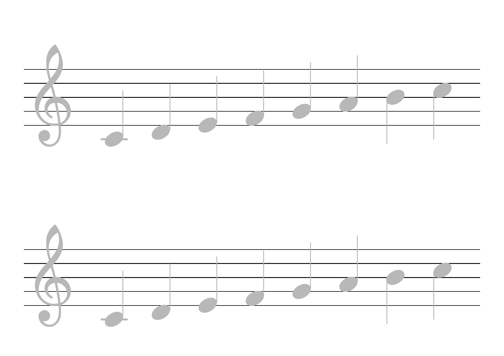Two rows of gray quarter notes from C4 to C5 on black staves